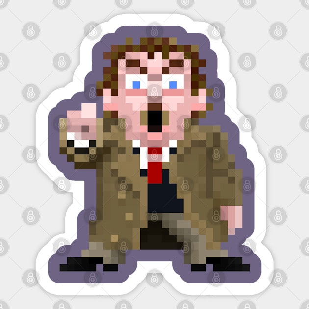 16-Bits Creepy Guy Points and Howls Sticker by badpun